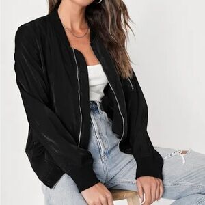 Lulus Classic Black Bomber Jacket